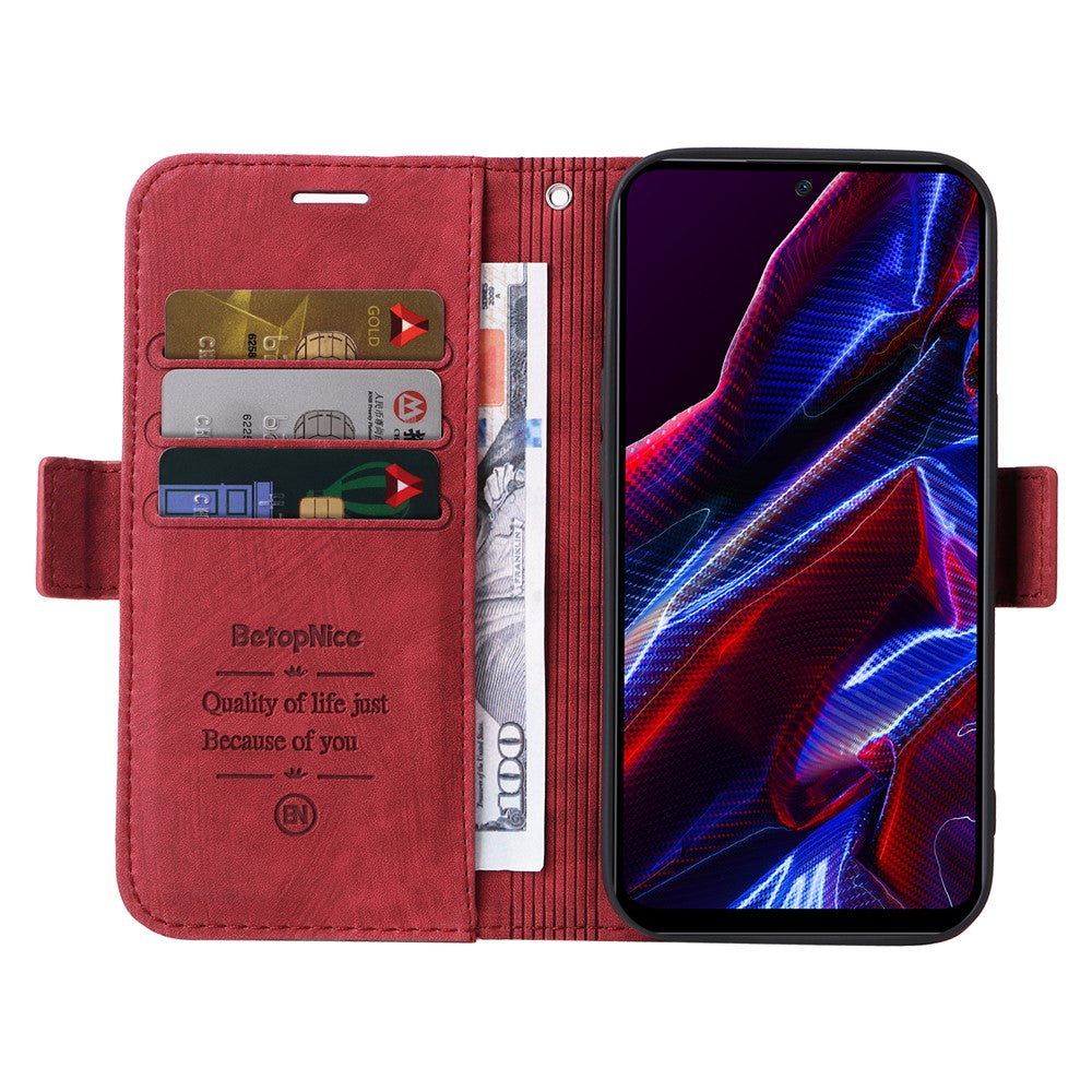 BETOPNICE 001 mobilskal till Xiaomi Redmi Note 12 5G (Global) / (Indien) / (Kina) / Poco X5 5G / Plånboksfodral i PU-läder med tryckta linjesömmar