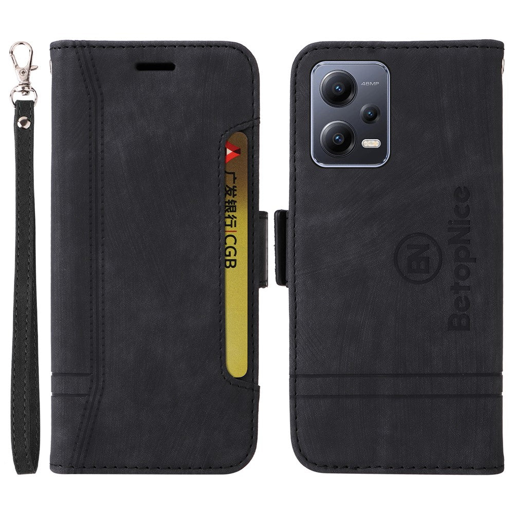 BETOPNICE 001 mobilskal till Xiaomi Redmi Note 12 5G (Global) / (Indien) / (Kina) / Poco X5 5G / Plånboksfodral i PU-läder med tryckta linjesömmar
