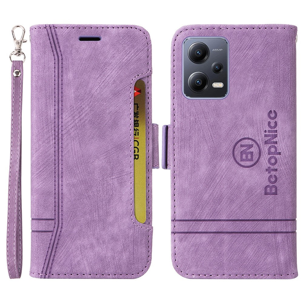 BETOPNICE 001 mobilskal till Xiaomi Redmi Note 12 5G (Global) / (Indien) / (Kina) / Poco X5 5G / Plånboksfodral i PU-läder med tryckta linjesömmar