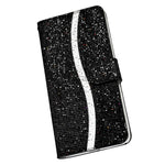 For Samsung Galaxy A24 4G (162.1 x 77.6 x 8.3mm) Glitter Sparkle Splicing Phone Case PU Leather Stand Wallet Cover with Strap