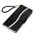 For Samsung Galaxy A24 4G (162.1 x 77.6 x 8.3mm) Glitter Sparkle Splicing Phone Case PU Leather Stand Wallet Cover with Strap