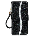 For Samsung Galaxy A24 4G (162.1 x 77.6 x 8.3mm) Glitter Sparkle Splicing Phone Case PU Leather Stand Wallet Cover with Strap