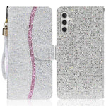 For Samsung Galaxy A24 4G (162.1 x 77.6 x 8.3mm) Glitter Sparkle Splicing Phone Case PU Leather Stand Wallet Cover with Strap
