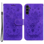 For Samsung Galaxy A24 4G (162.1 x 77.6 x 8.3mm) Magnetic Flip PU Leather Stand Case Rose Butterfly Imprinted Phone Shell Cover