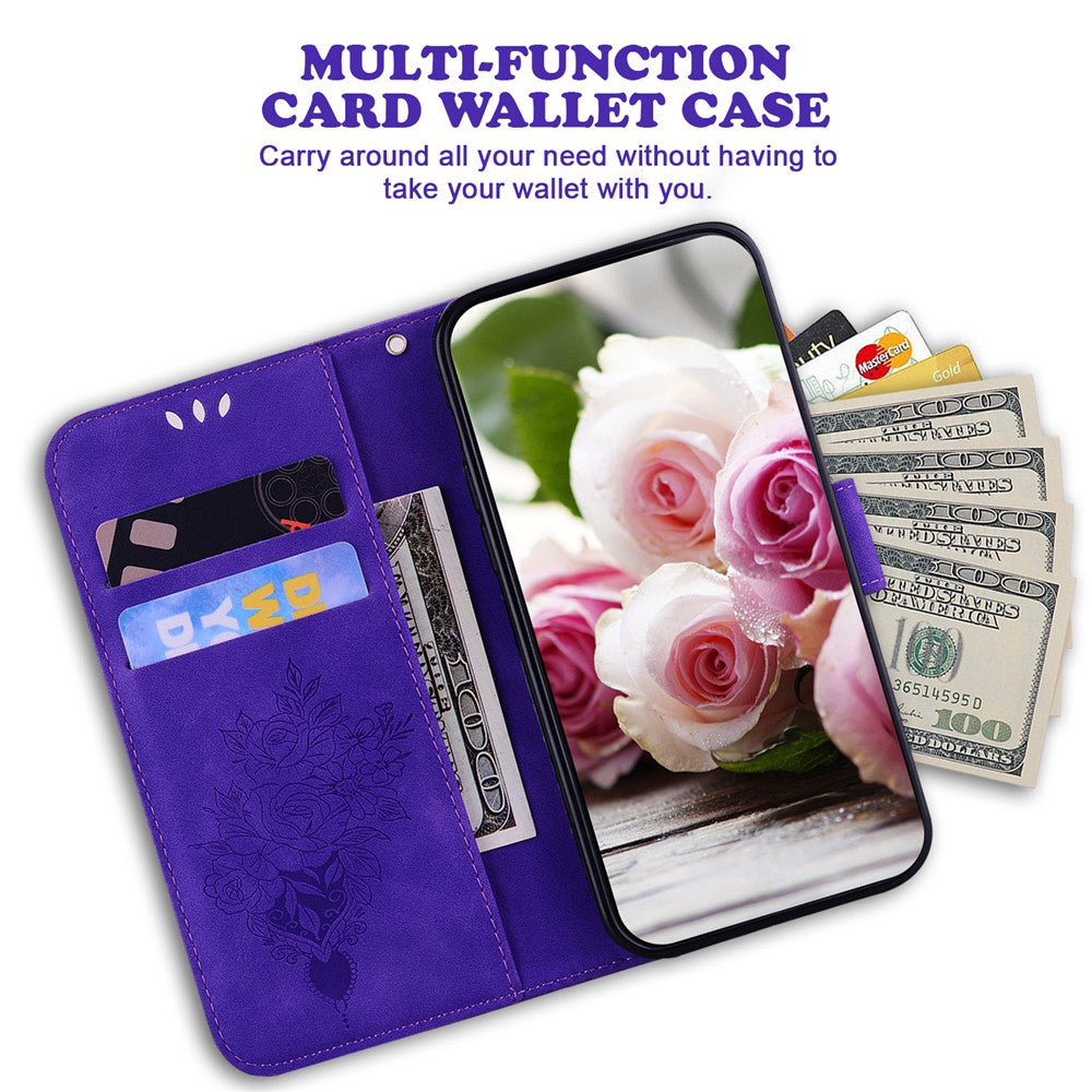 For Samsung Galaxy A24 4G (162.1 x 77.6 x 8.3mm) Magnetic Flip PU Leather Stand Case Rose Butterfly Imprinted Phone Shell Cover