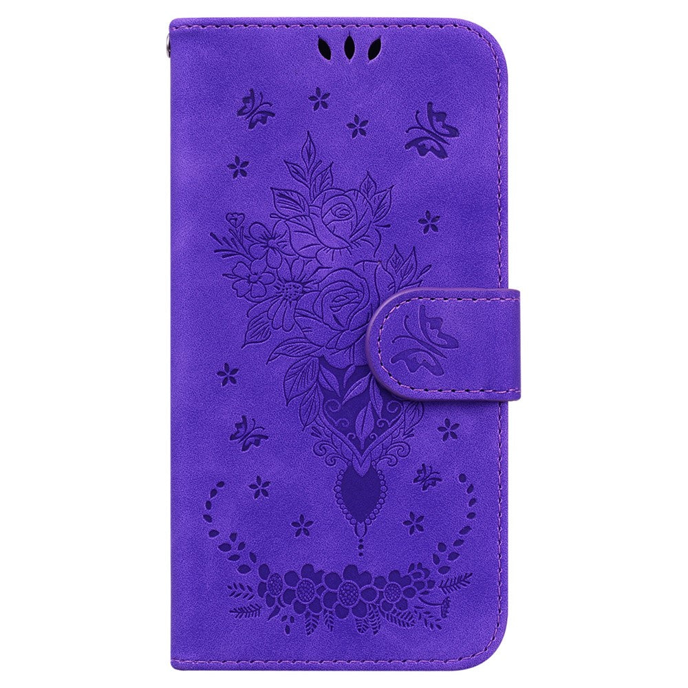 For Samsung Galaxy A24 4G (162.1 x 77.6 x 8.3mm) Magnetic Flip PU Leather Stand Case Rose Butterfly Imprinted Phone Shell Cover