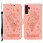 For Samsung Galaxy A24 4G (162.1 x 77.6 x 8.3mm) Magnetic Flip PU Leather Stand Case Rose Butterfly Imprinted Phone Shell Cover