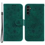 For Samsung Galaxy A24 4G (162.1 x 77.6 x 8.3mm) Magnetic Flip PU Leather Stand Case Rose Butterfly Imprinted Phone Shell Cover