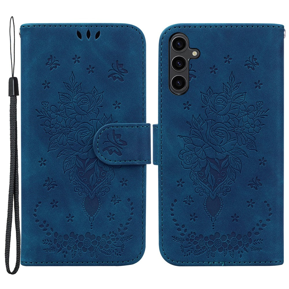 For Samsung Galaxy A24 4G (162.1 x 77.6 x 8.3mm) Magnetic Flip PU Leather Stand Case Rose Butterfly Imprinted Phone Shell Cover