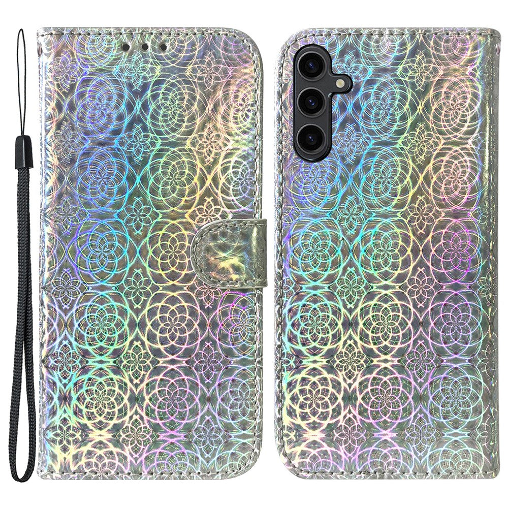 For Samsung Galaxy A24 4G (162.1 x 77.6 x 8.3mm) PU Leather Flip Wallet Phone Case Dazzling Flower Pattern Stand Folio Cover