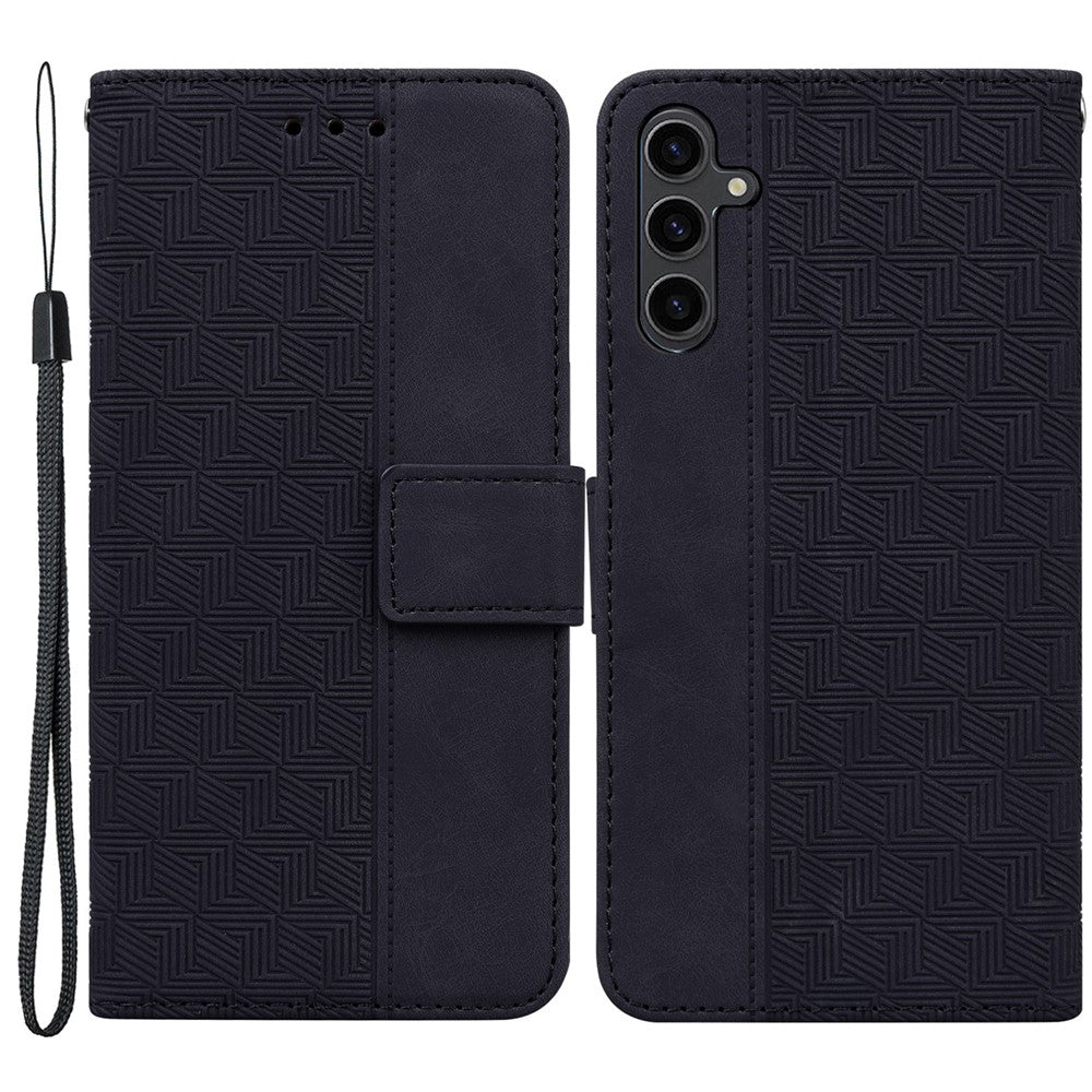 For Samsung Galaxy A24 4G (162.1 x 77.6 x 8.3mm) PU Leather Wallet Flip Case Stand Geometry Pattern Imprinted Phone Cover