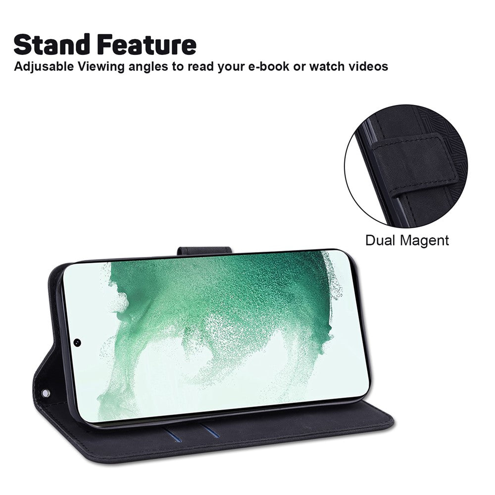 For Samsung Galaxy A24 4G (162.1 x 77.6 x 8.3mm) PU Leather Wallet Flip Case Stand Geometry Pattern Imprinted Phone Cover