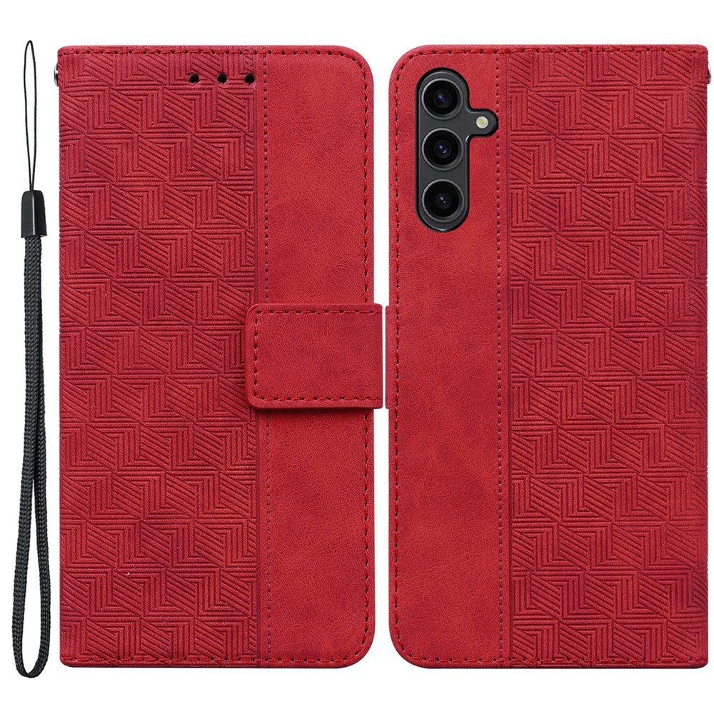 For Samsung Galaxy A24 4G (162.1 x 77.6 x 8.3mm) PU Leather Wallet Flip Case Stand Geometry Pattern Imprinted Phone Cover