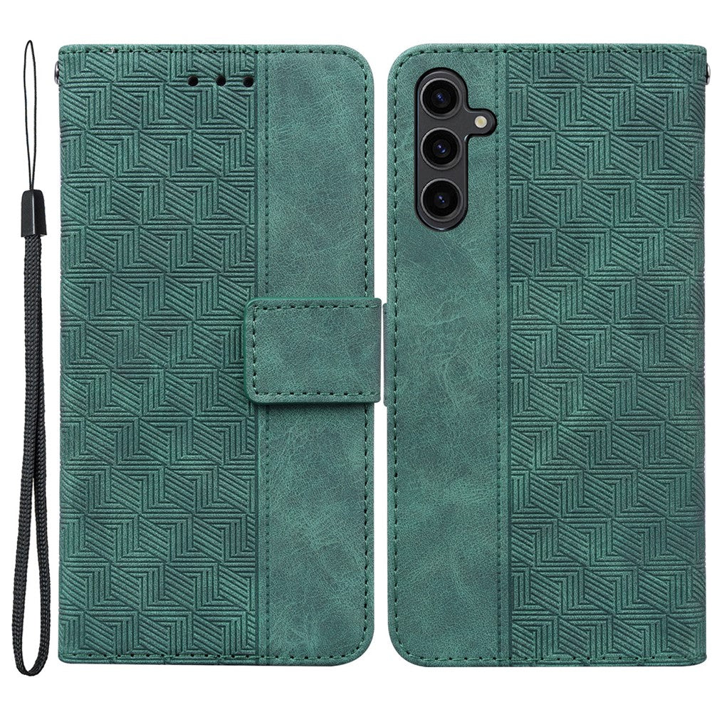 For Samsung Galaxy A24 4G (162.1 x 77.6 x 8.3mm) PU Leather Wallet Flip Case Stand Geometry Pattern Imprinted Phone Cover