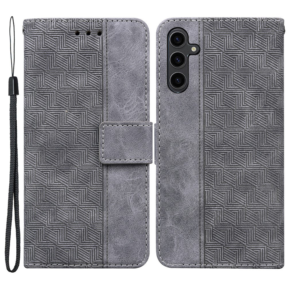 For Samsung Galaxy A24 4G (162.1 x 77.6 x 8.3mm) PU Leather Wallet Flip Case Stand Geometry Pattern Imprinted Phone Cover