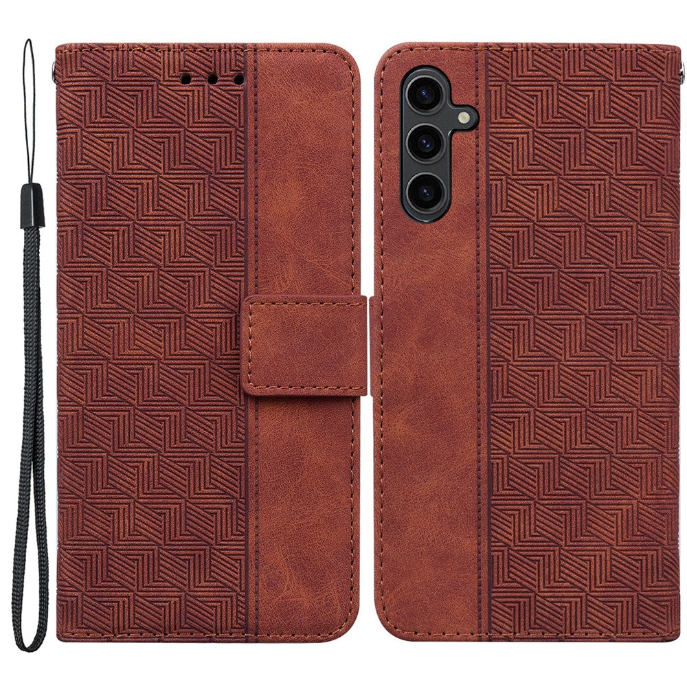 For Samsung Galaxy A24 4G (162.1 x 77.6 x 8.3mm) PU Leather Wallet Flip Case Stand Geometry Pattern Imprinted Phone Cover