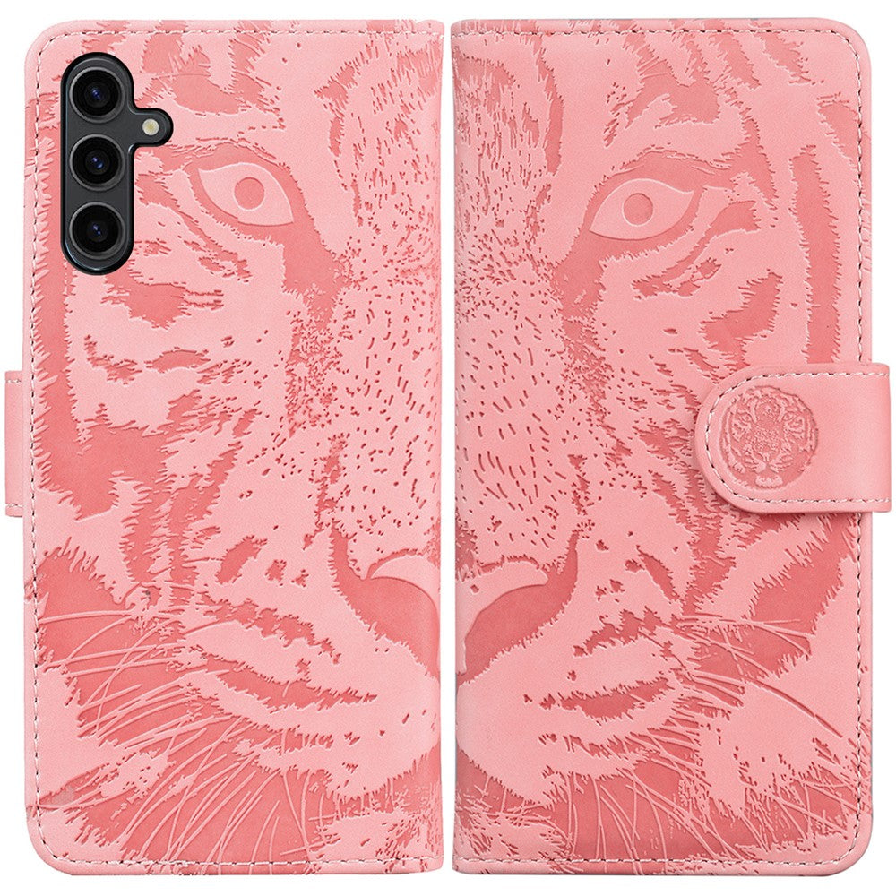 For Samsung Galaxy A24 4G (162.1 x 77.6 x 8.3mm) Wallet Case Tiger Imprinted Flip Folio PU Leather Phone Cover with Stand