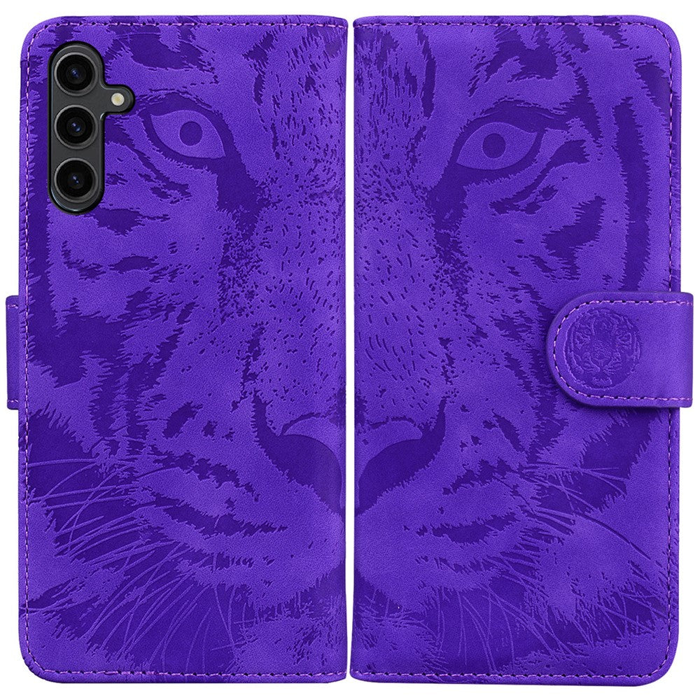For Samsung Galaxy A24 4G (162.1 x 77.6 x 8.3mm) Wallet Case Tiger Imprinted Flip Folio PU Leather Phone Cover with Stand