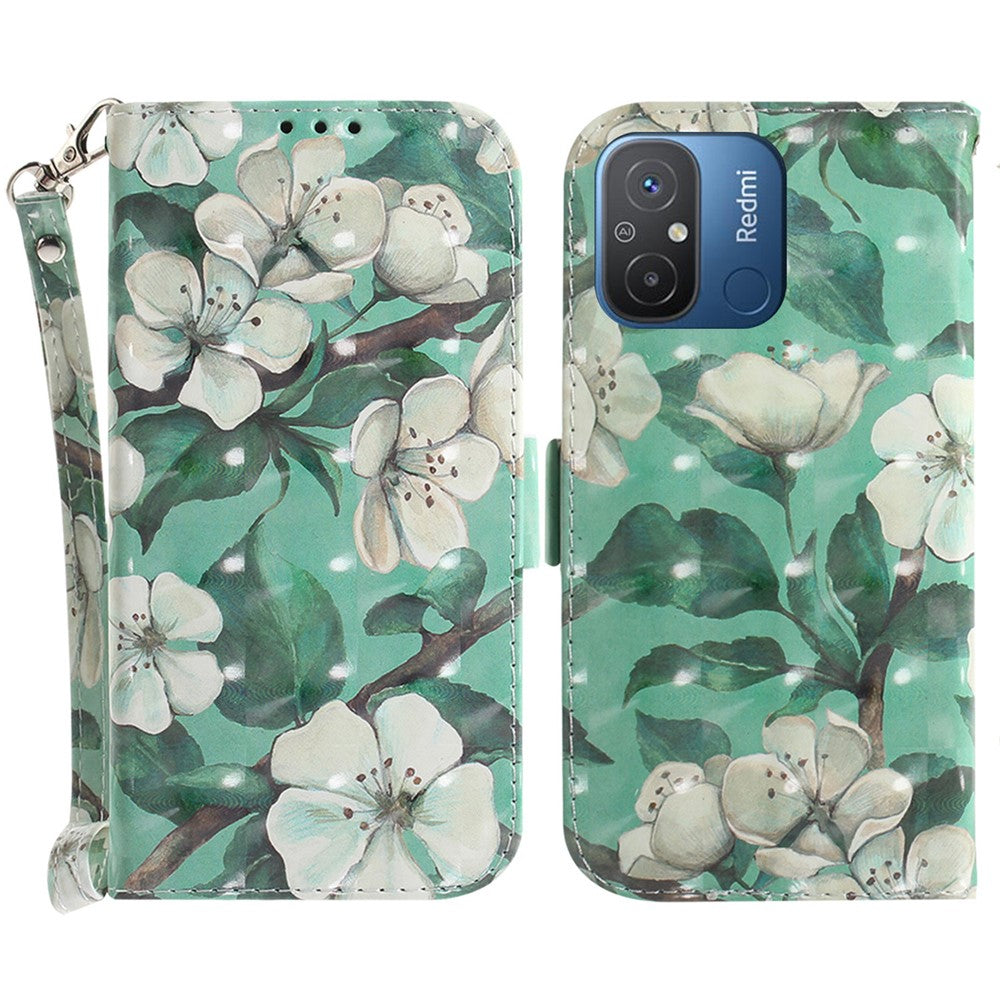Wallet Phone Case for Xiaomi Redmi 11A 4G / 12C 4G , PU Leather Pattern Printing Stand Cover with Strap