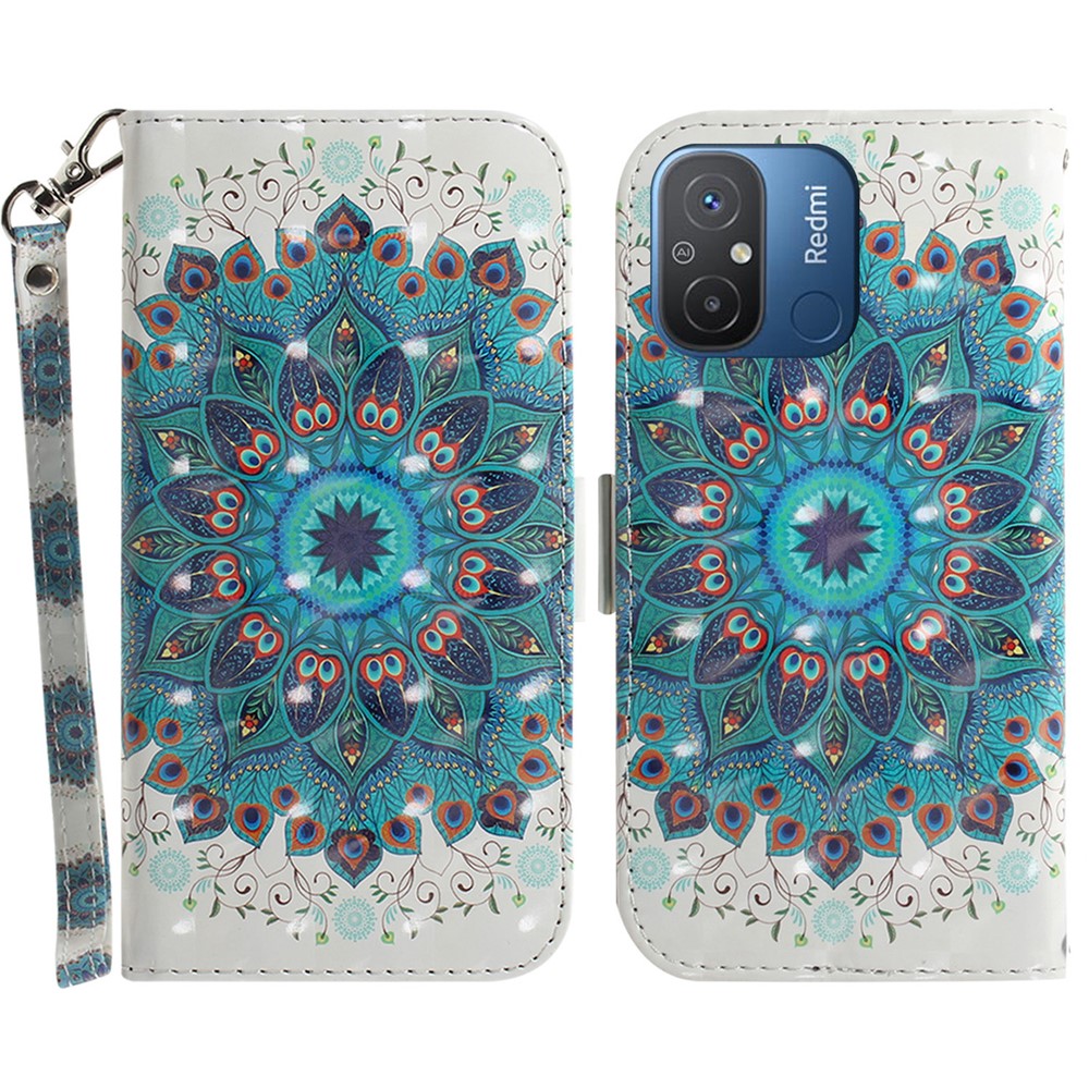 Wallet Phone Case for Xiaomi Redmi 11A 4G / 12C 4G , PU Leather Pattern Printing Stand Cover with Strap