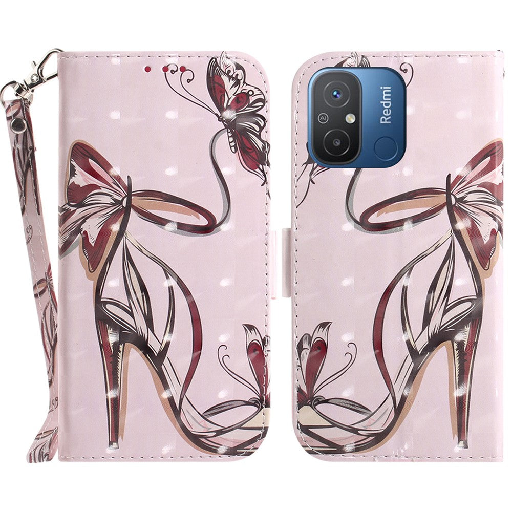 Wallet Phone Case for Xiaomi Redmi 11A 4G / 12C 4G , PU Leather Pattern Printing Stand Cover with Strap
