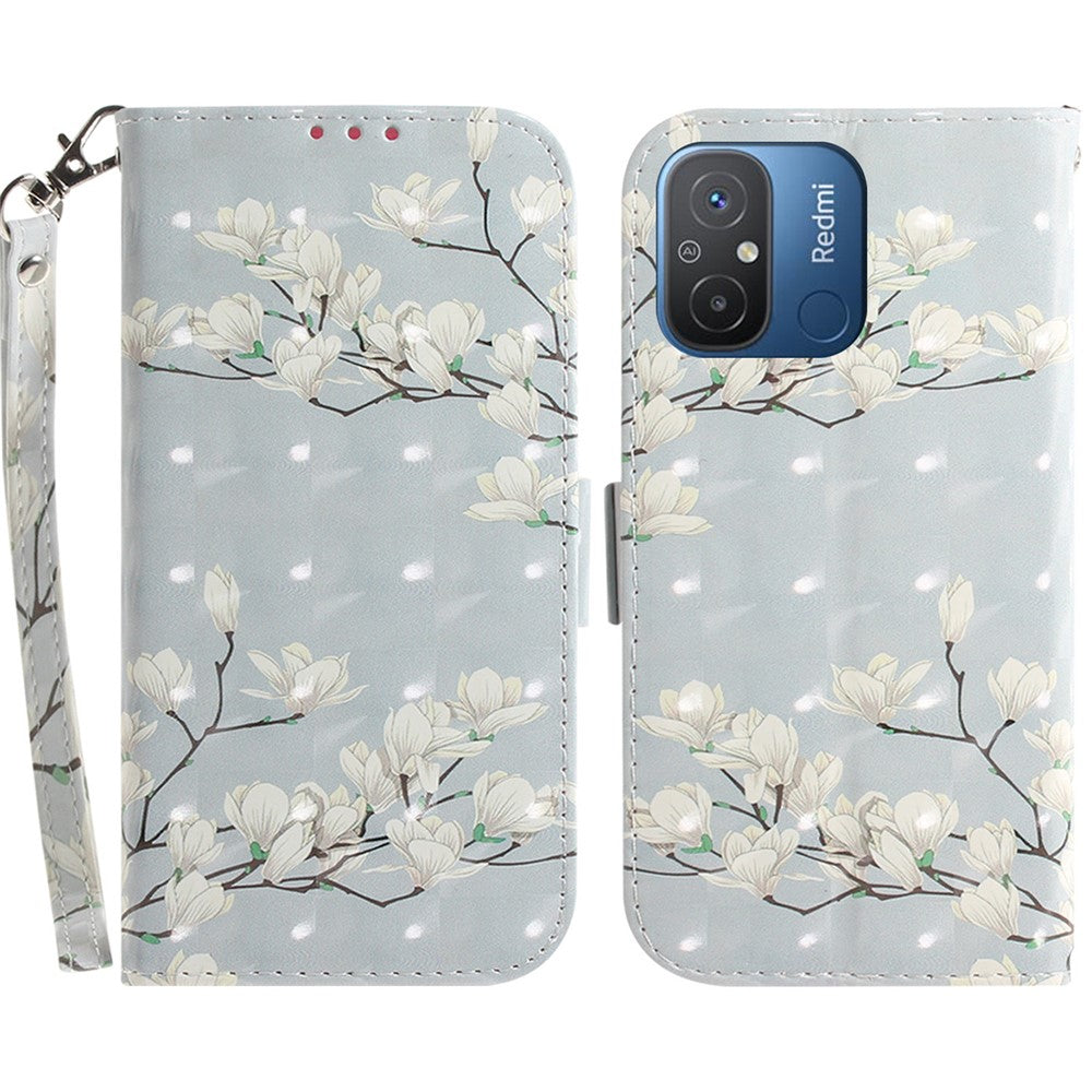 Wallet Phone Case for Xiaomi Redmi 11A 4G / 12C 4G , PU Leather Pattern Printing Stand Cover with Strap