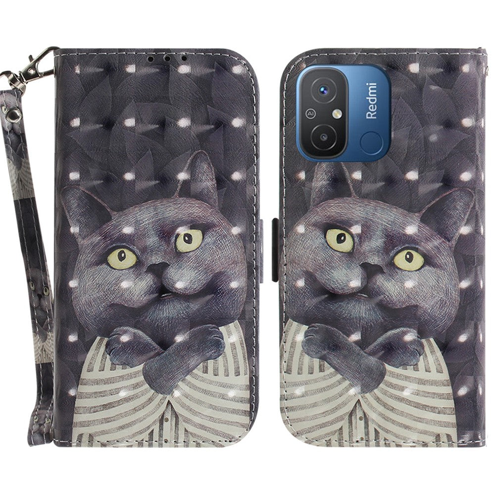Wallet Phone Case for Xiaomi Redmi 11A 4G / 12C 4G , PU Leather Pattern Printing Stand Cover with Strap