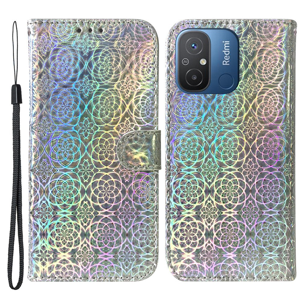 For Xiaomi Redmi 11A 4G / 12C 4G Dazzling Flower Pattern PU Leather Stand Wallet Shockproof Phone Case