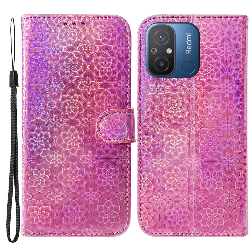 For Xiaomi Redmi 11A 4G / 12C 4G Dazzling Flower Pattern PU Leather Stand Wallet Shockproof Phone Case