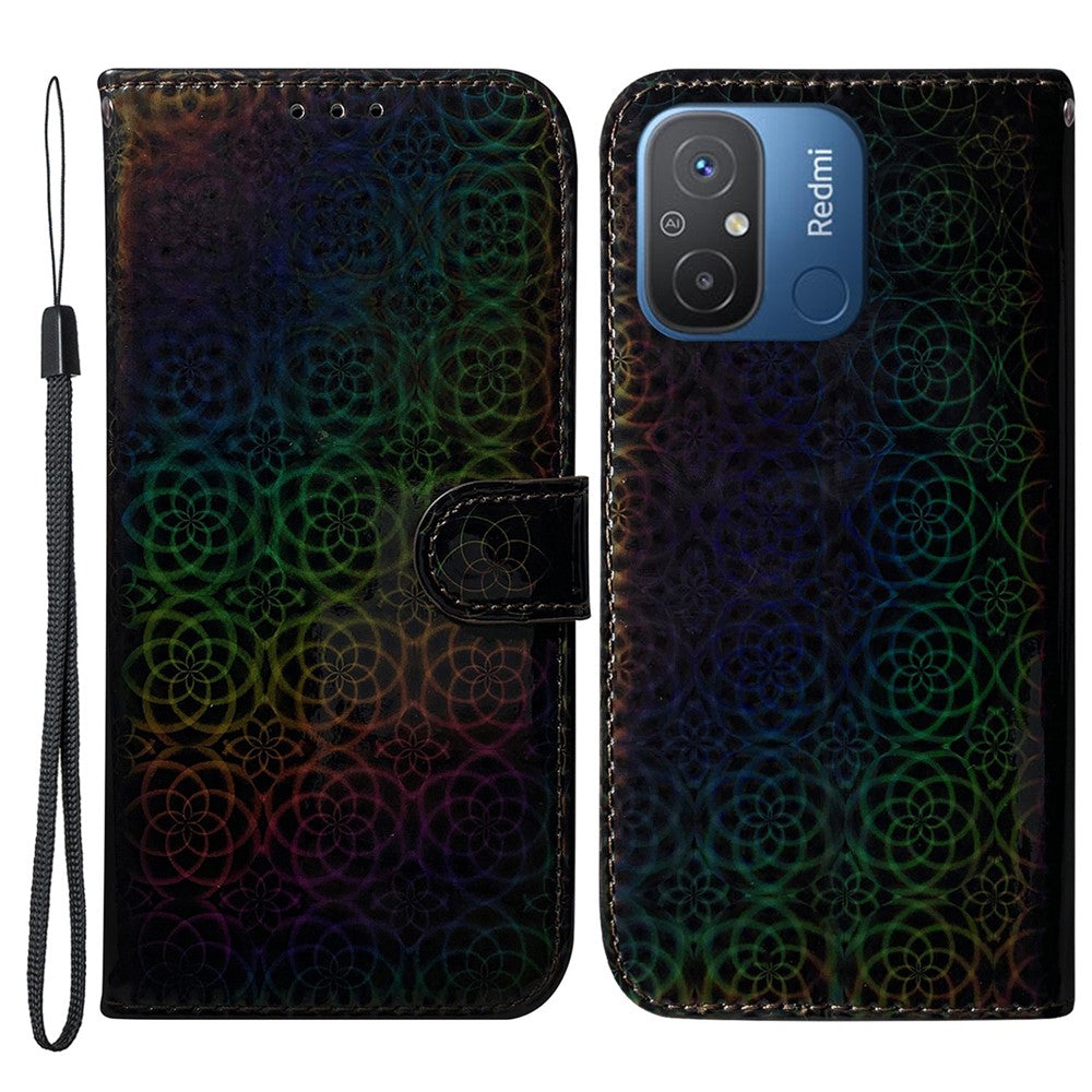For Xiaomi Redmi 11A 4G / 12C 4G Dazzling Flower Pattern PU Leather Stand Wallet Shockproof Phone Case