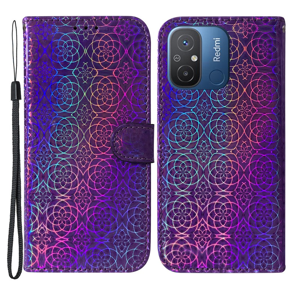 For Xiaomi Redmi 11A 4G / 12C 4G Dazzling Flower Pattern PU Leather Stand Wallet Shockproof Phone Case