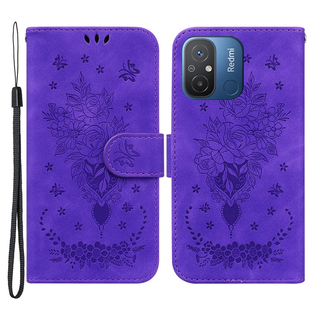 For Xiaomi Redmi 11A 4G / Redmi 12C 4G Leather Phone Case Stand Wallet Rose Butterfly Imprinted Flip Cover