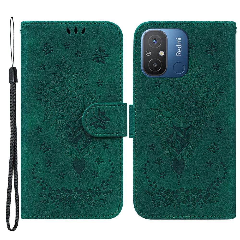 For Xiaomi Redmi 11A 4G / Redmi 12C 4G Leather Phone Case Stand Wallet Rose Butterfly Imprinted Flip Cover