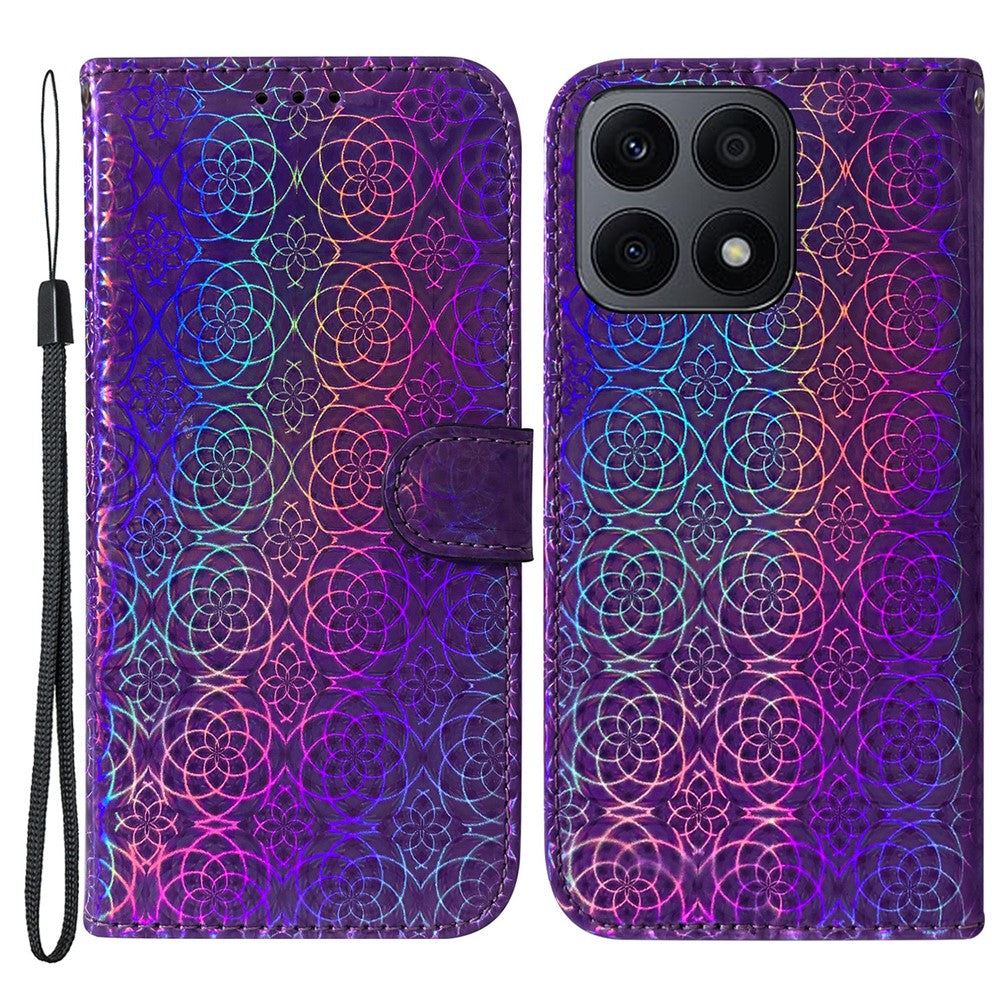 PU Leather Cover for Honor X8a 4G Wallet Phone Case Dazzling Flower Pattern Cell Phone Shell with Stand