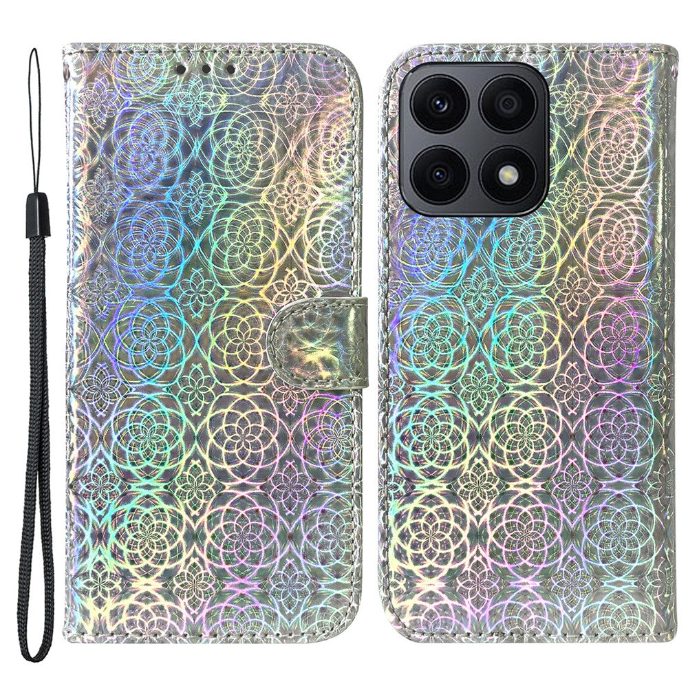 PU Leather Cover for Honor X8a 4G Wallet Phone Case Dazzling Flower Pattern Cell Phone Shell with Stand