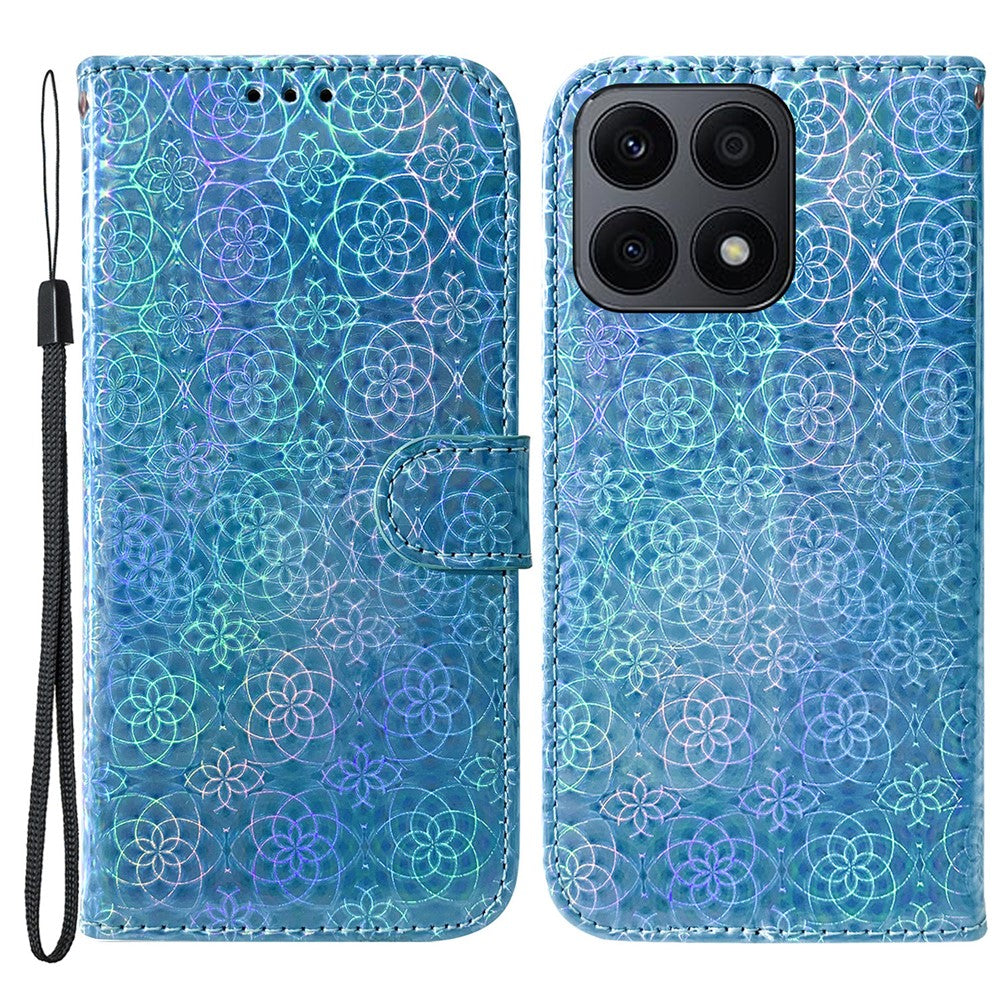 PU Leather Cover for Honor X8a 4G Wallet Phone Case Dazzling Flower Pattern Cell Phone Shell with Stand