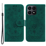 Telefoncover til Honor X8a 4G Læder Flip Cover Rosé Sommerfugl Præget Telefoncover med Pung