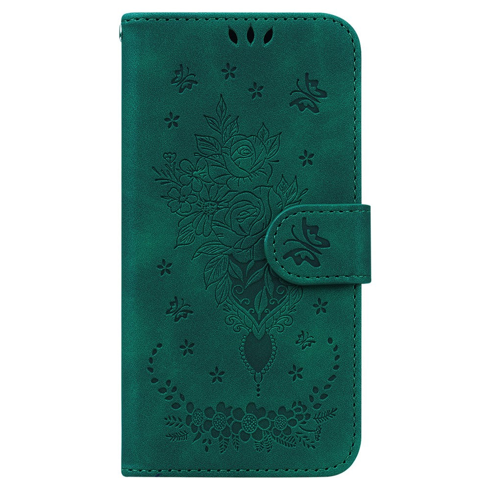 Telefoncover til Honor X8a 4G Læder Flip Cover Rosé Sommerfugl Præget Telefoncover med Pung