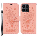 Telefoncover til Honor X8a 4G Læder Flip Cover Rosé Sommerfugl Præget Telefoncover med Pung