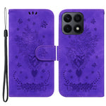 Telefoncover til Honor X8a 4G Læder Flip Cover Rosé Sommerfugl Præget Telefoncover med Pung