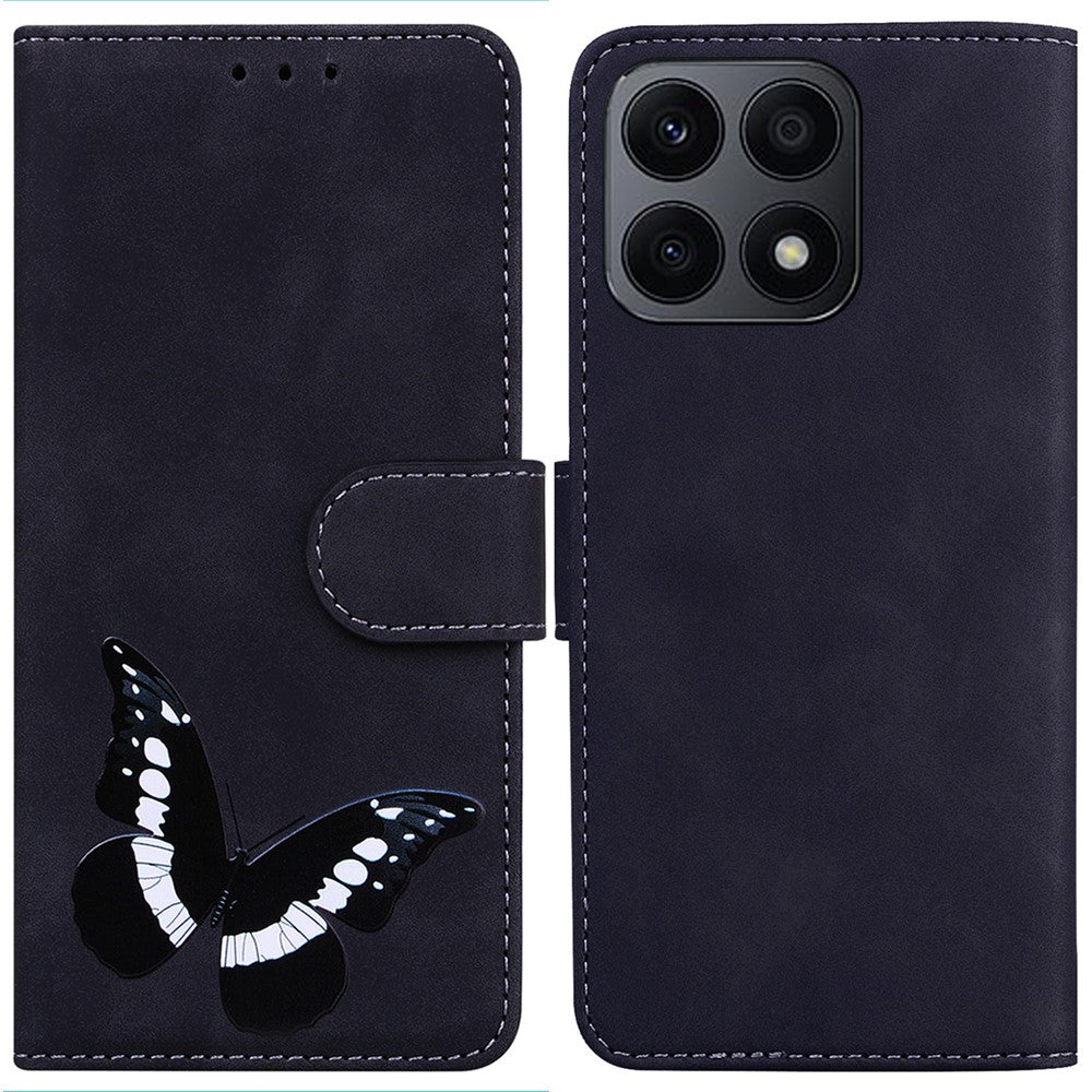 Honor X8a 4G Anti-blekning PU-lädermobilskal Fjärilstryck Plånboksfodral Fallskyddande mobilskal