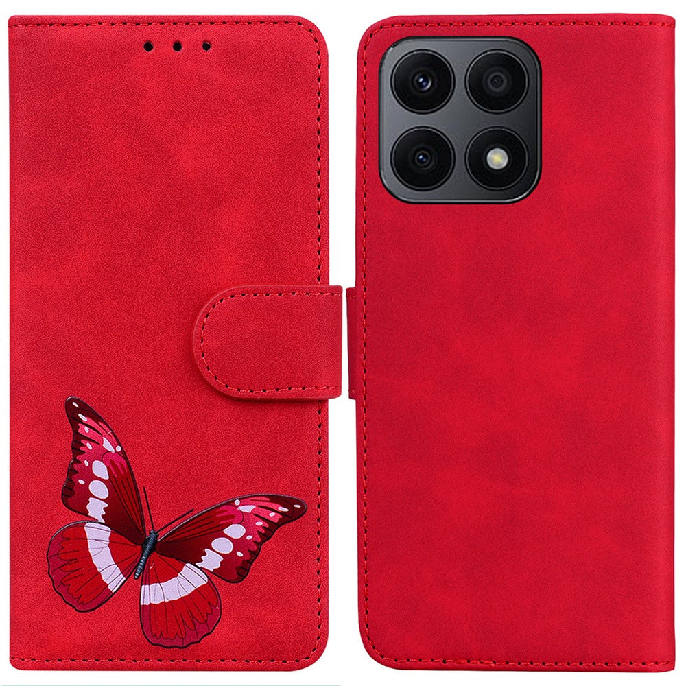 Honor X8a 4G Anti-blekning PU-lädermobilskal Fjärilstryck Plånboksfodral Fallskyddande mobilskal