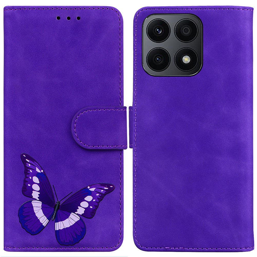Honor X8a 4G Anti-blekning PU-lädermobilskal Fjärilstryck Plånboksfodral Fallskyddande mobilskal