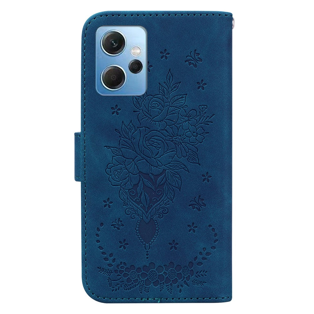 For Xiaomi Redmi Note 12 4G PU Leather Stand Case Rose Butterfly Imprinted Phone Shell Cover
