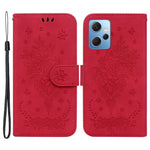 For Xiaomi Redmi Note 12 4G PU Leather Stand Case Rose Butterfly Imprinted Phone Shell Cover