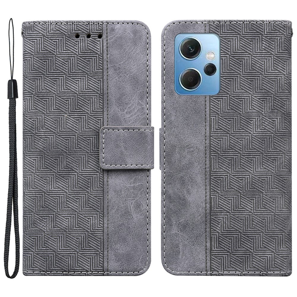 Flip Case for Xiaomi Redmi Note 12 4G PU Leather Wallet Stand Geometry Pattern Imprinted Phone Cover