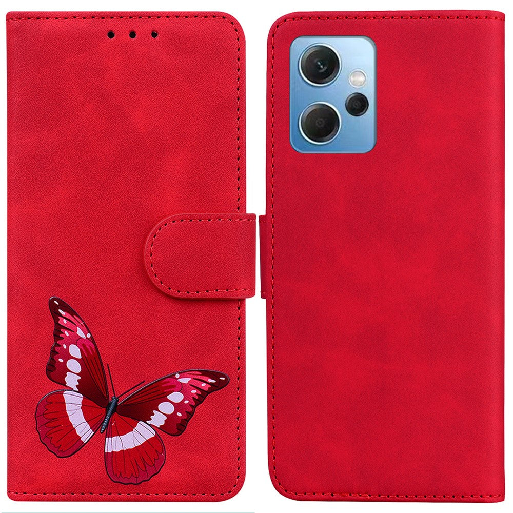 For Xiaomi Redmi Note 12 4G PU Leather Wallet Cover Butterfly Printing Flip Stand Shockproof Phone Case
