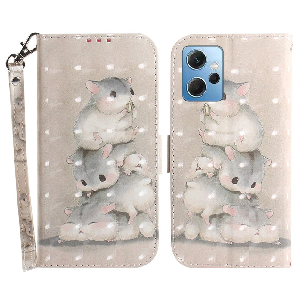 For Xiaomi Redmi Note 12 4G Phone Case, PU Leather Pattern Printing Wallet Stand Cover with Strap