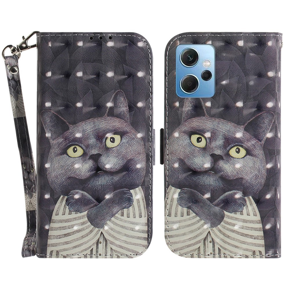 For Xiaomi Redmi Note 12 4G Phone Case, PU Leather Pattern Printing Wallet Stand Cover with Strap