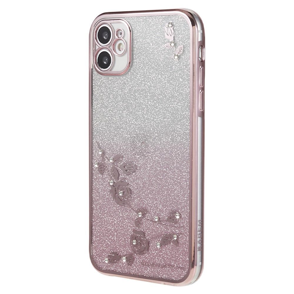 KADEM Electroplating TPU Phone Case for iPhone 11 6.1 inch, Flower Rhinestone Decor Phone Cover